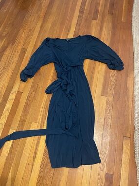 Eloquii Navy Wrap Midi Dress Size 24 | Tie Waist Flowy Elegant